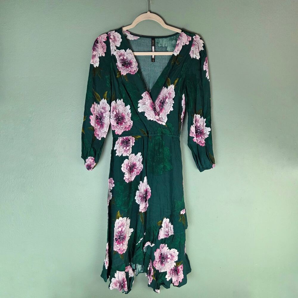 Anthropologie Plenty Tracy Reese Womens Aleah Green Floral Ruffle Hem Dress XS
